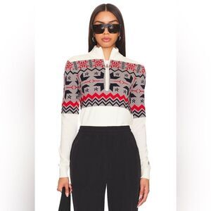 Perfect Moment Nordic Half Zip Sweater in Snow White Cream Merino Wool Small